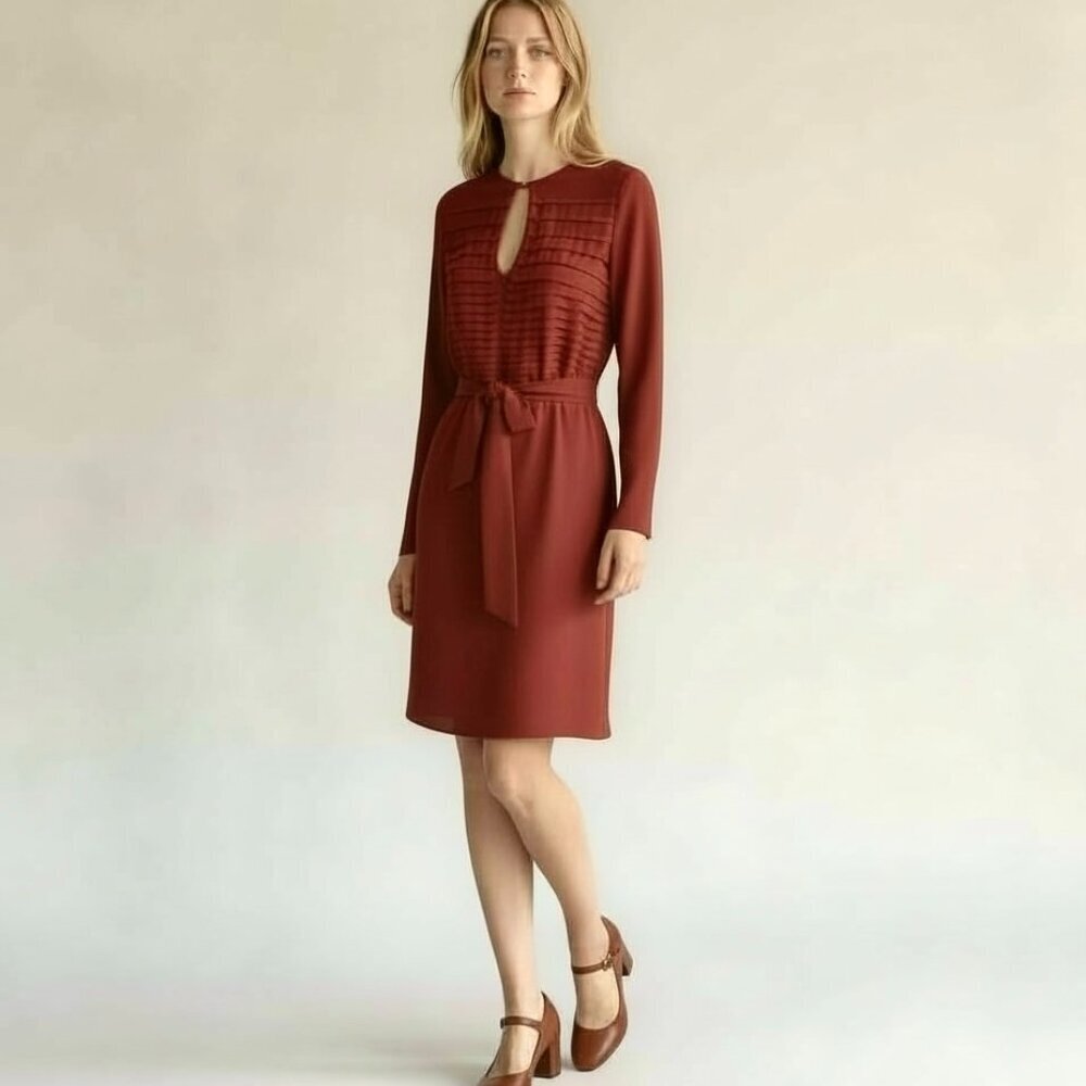 DIANE VON FURSTENBERG Kimian Silk Pintucked Keyhole Dress - Picture 3 of 11